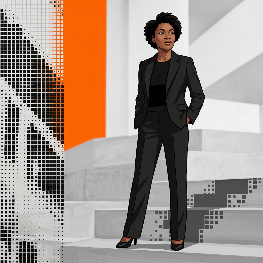An illustrated startup founder preparing to tell her story